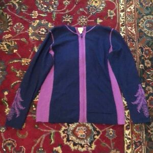 Title Nine Sweater Womens Medium Purple Blue Full Zip Hooded L